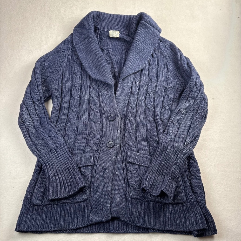 Vintage Sears Blue Cable Knit Shawl Collar Cardigan Sweater Acrylic Size 42 8488